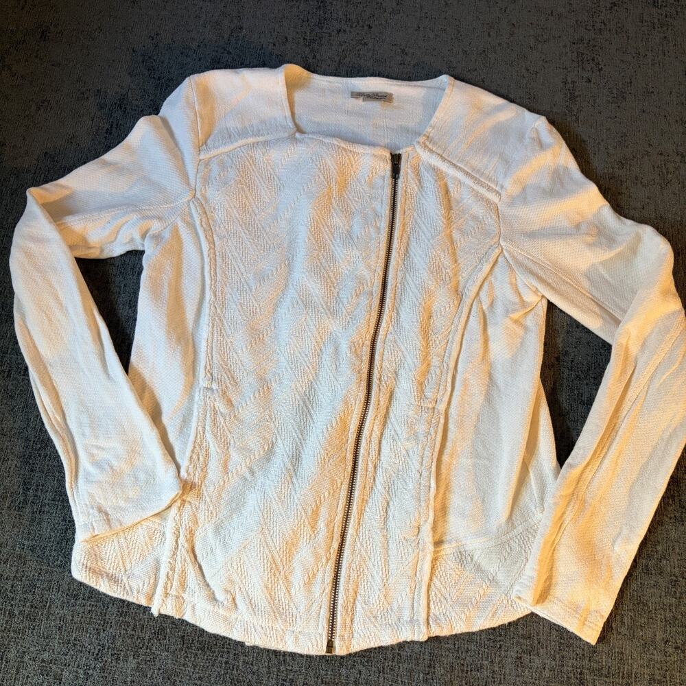 Vintage off white Lucky Brand Jacket Large Lightweight Zipper Front Side Pockets